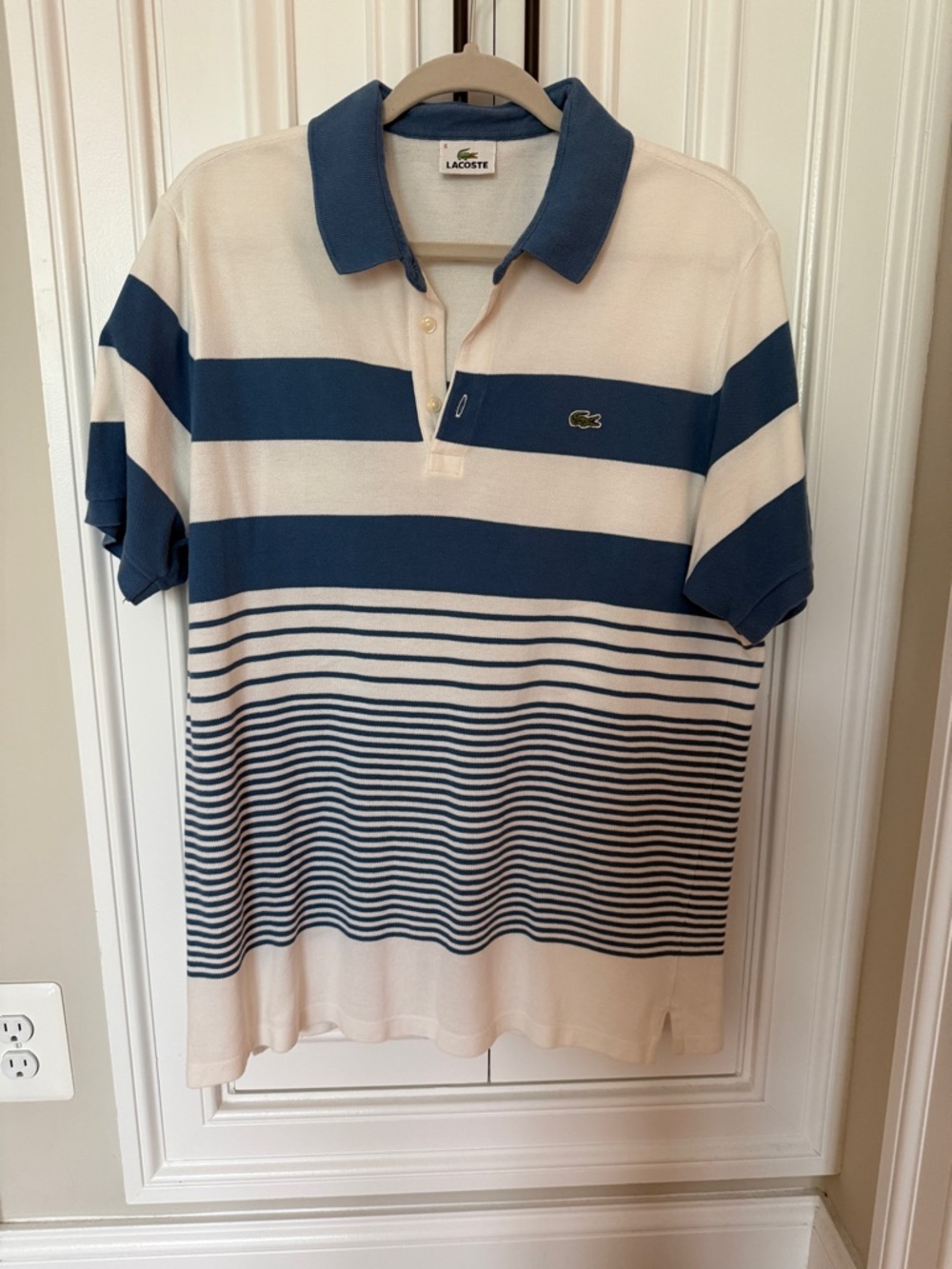 Lacoste Men's Navy & White Striped Polo Shirt